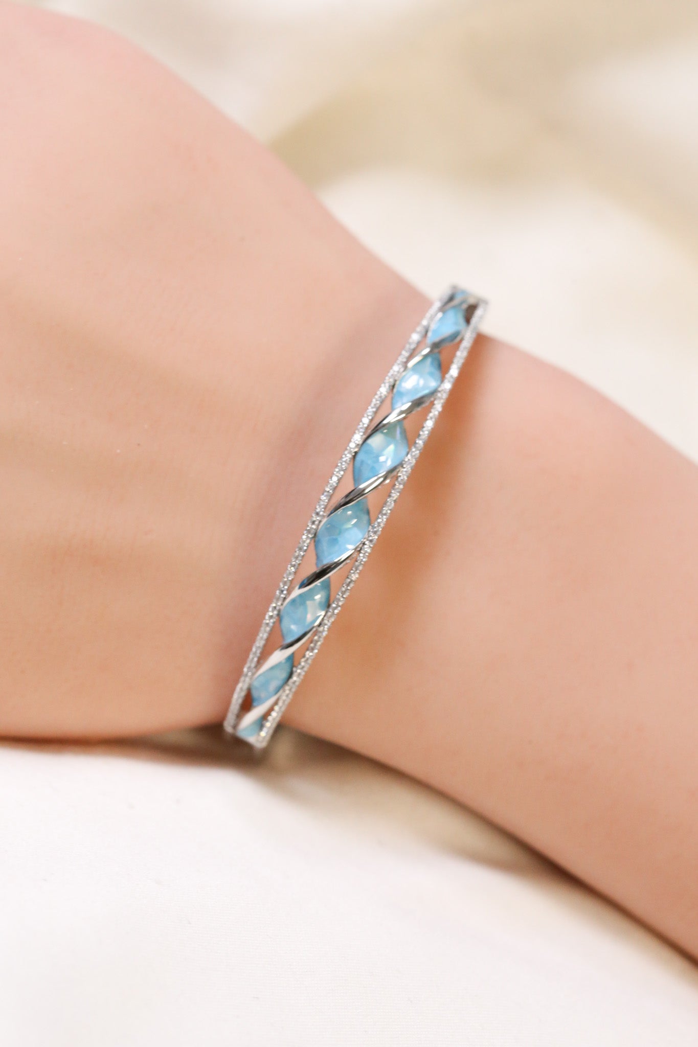 Jonna Openable Micro CZ Bracelet- Silver & Aqua