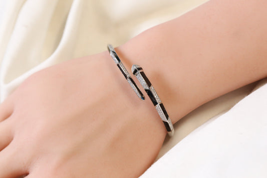 Rita Openable Micro CZ Bracelet- Silver & Black