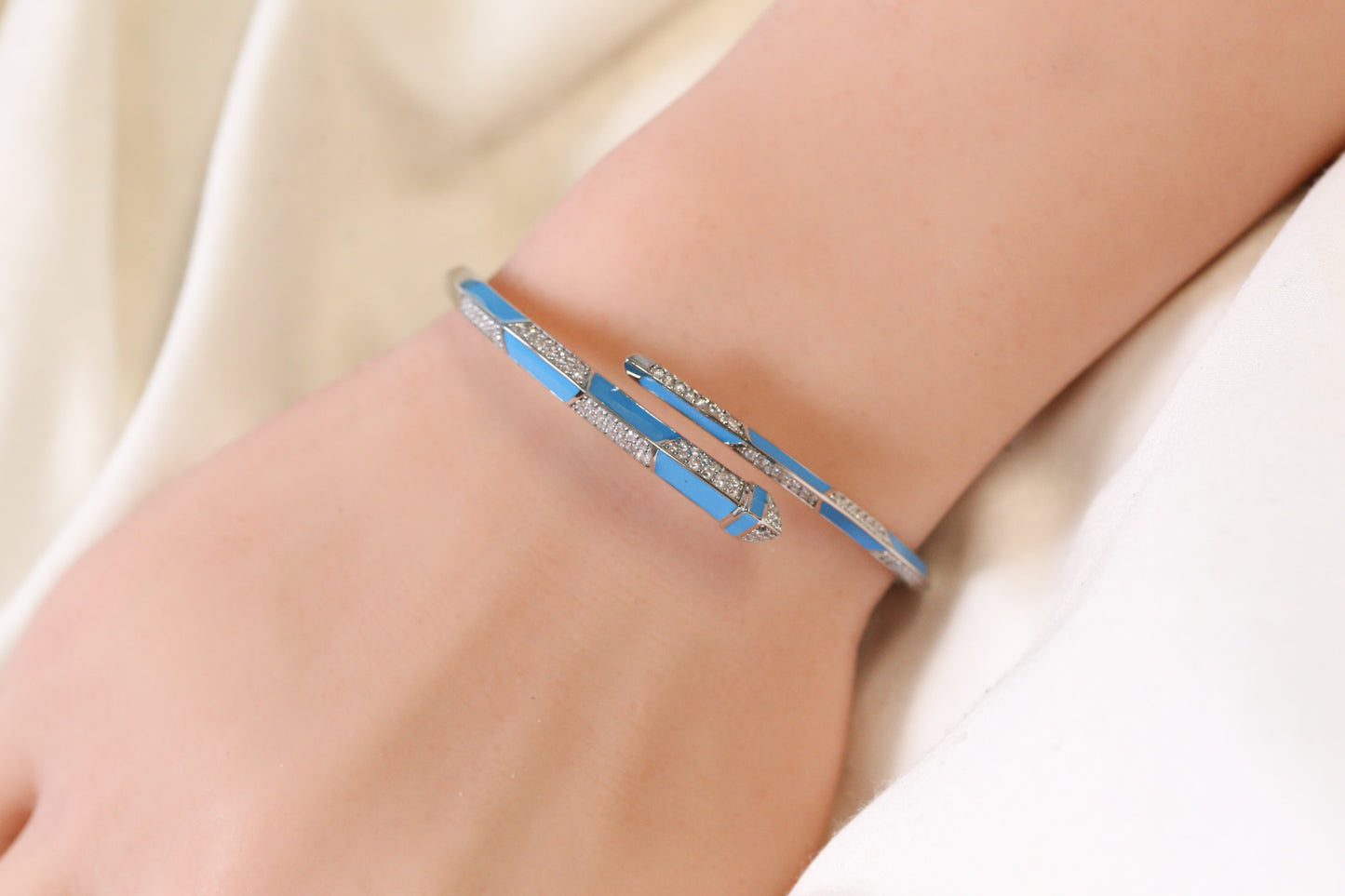 Rita Openable Micro CZ Bracelet- Silver & Teal