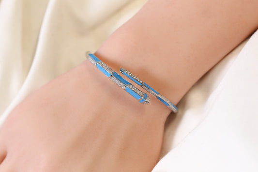 Rita Openable Micro CZ Bracelet- Silver & Teal
