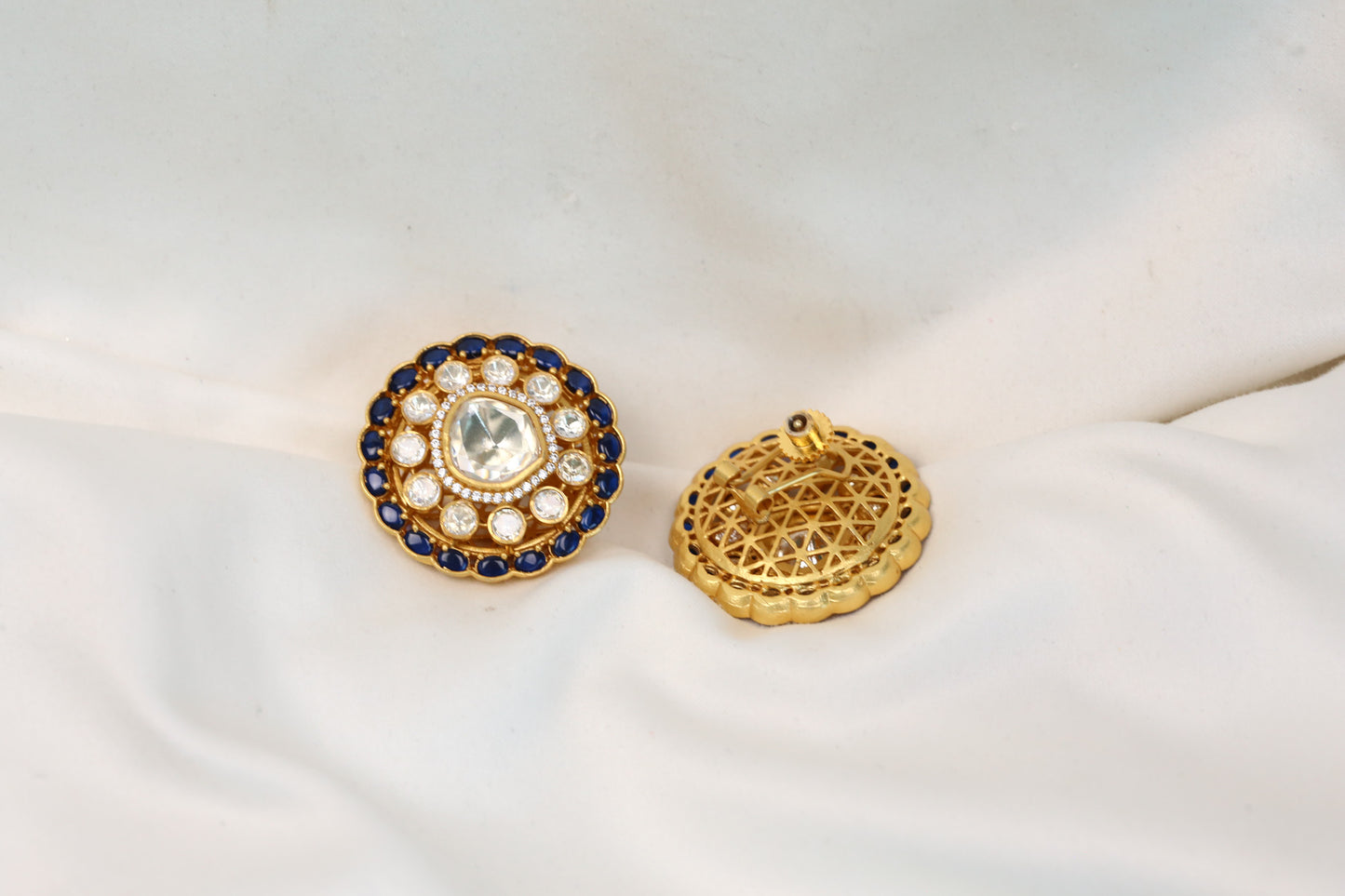 Aditi Real Moissanite & Pota Stones Studs - Blue