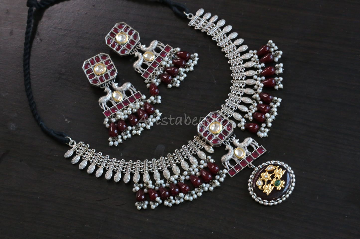 Aruna Inlay Dual Tone Necklace Set (T103-02)
