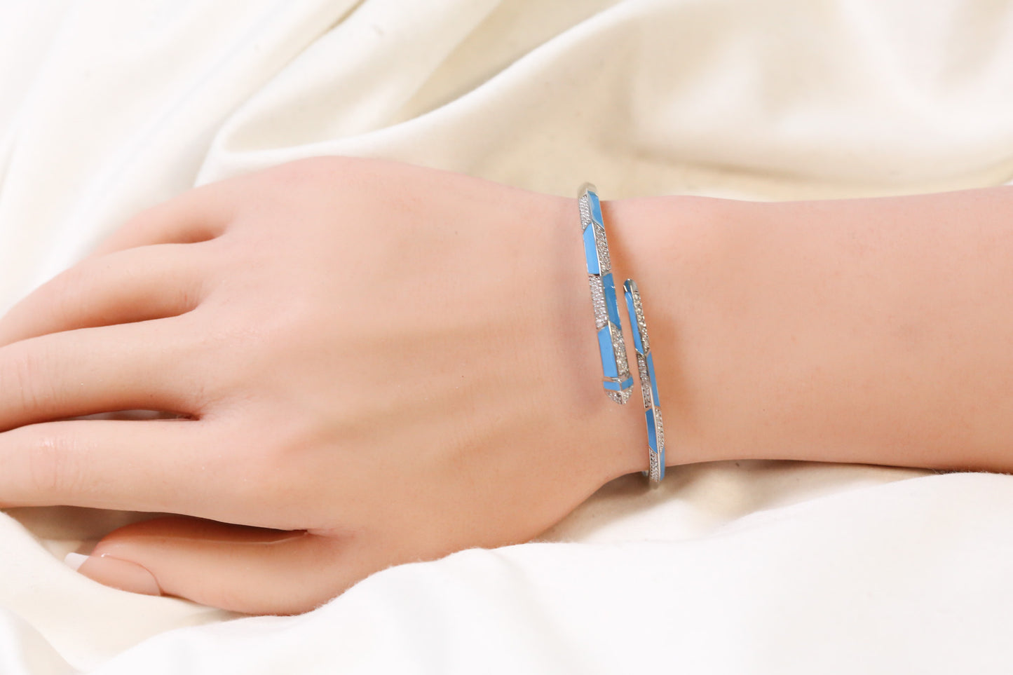 Rita Openable Micro CZ Bracelet- Silver & Teal