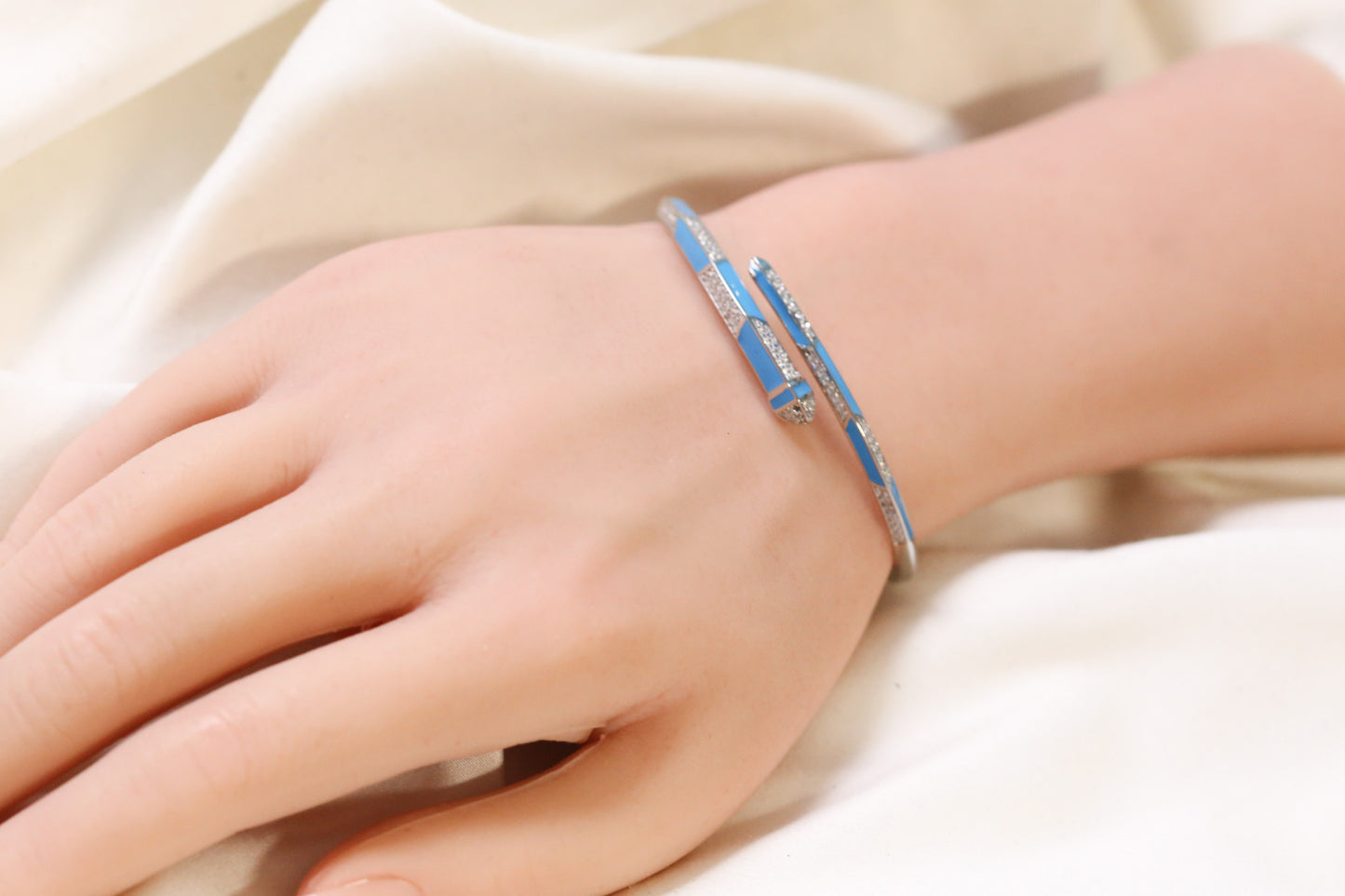Rita Openable Micro CZ Bracelet- Silver & Teal
