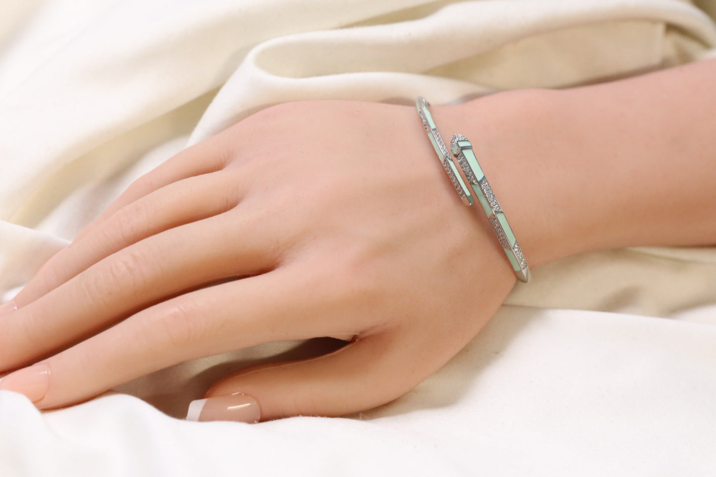Rita Openable Micro CZ Bracelet- Silver & Mint