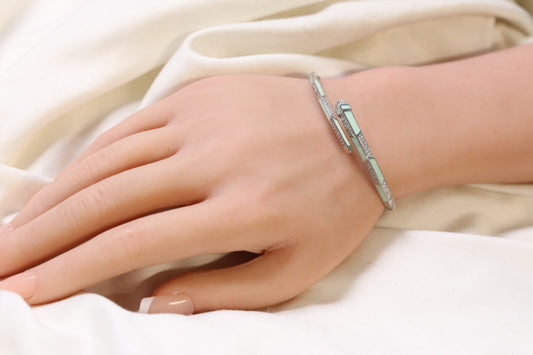Rita Openable Micro CZ Bracelet- Silver & Mint