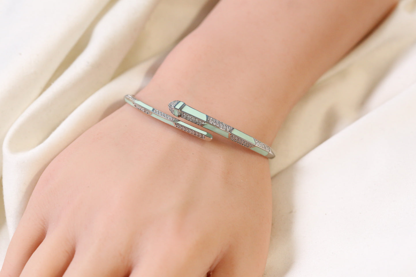 Rita Openable Micro CZ Bracelet- Silver & Mint