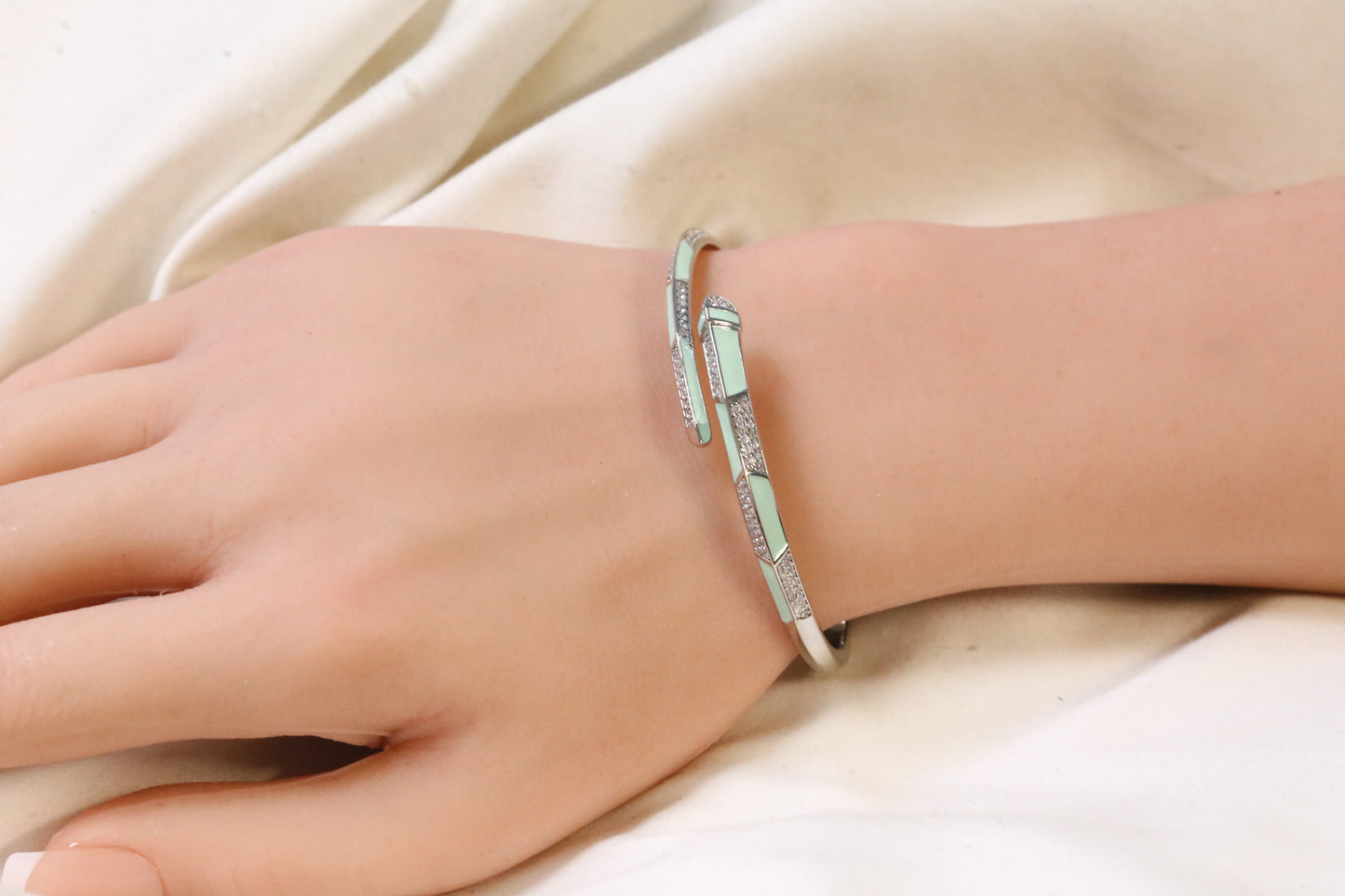 Rita Openable Micro CZ Bracelet- Silver & Mint