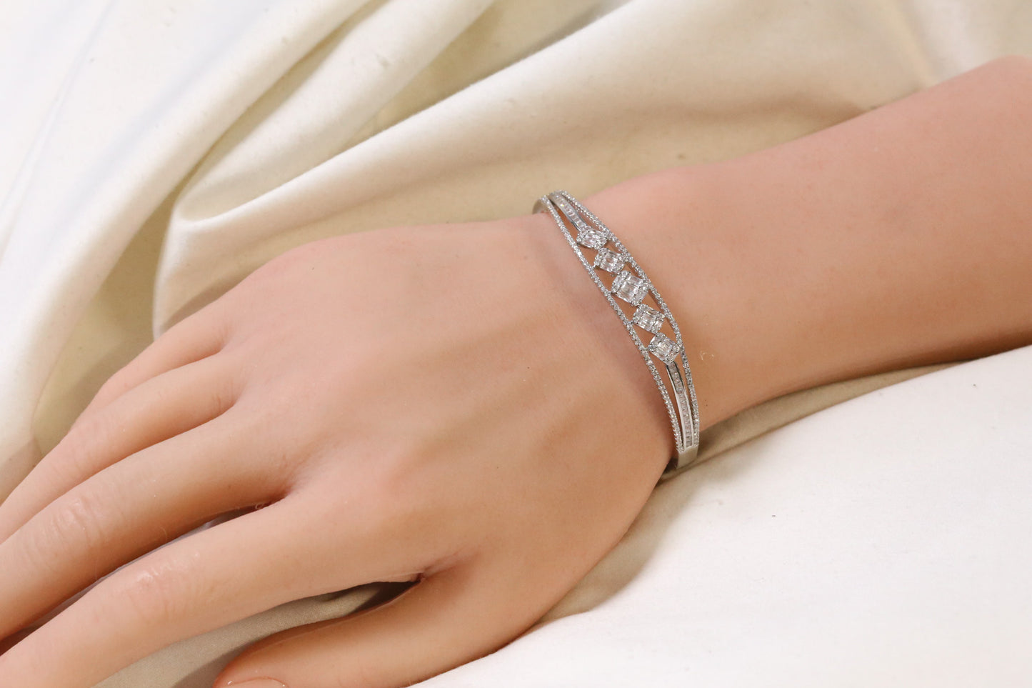 Roja Openable Micro CZ Bracelet- Silver