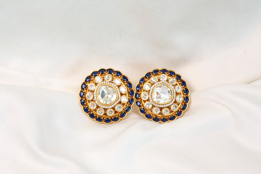 Aditi Real Moissanite & Pota Stones Studs - Blue
