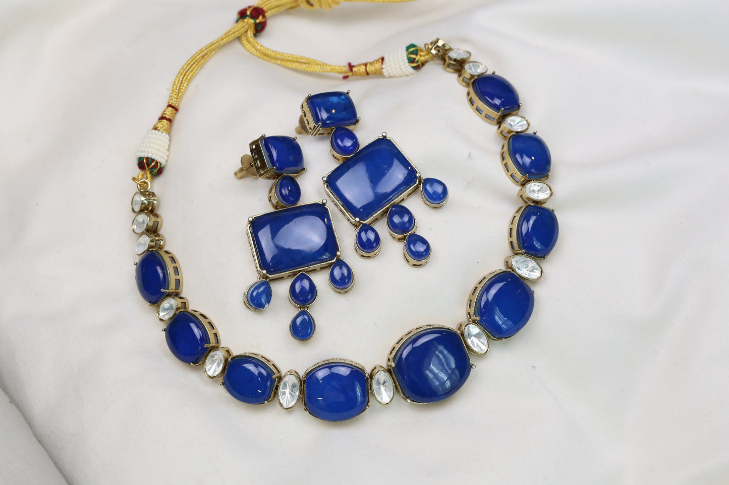 Pota Doublet & Uncut Kundan Necklace Set - Blue