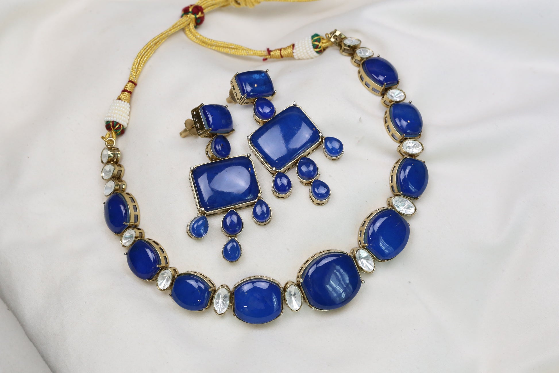 Pota Doublet & Uncut Kundan Necklace Set - Blue