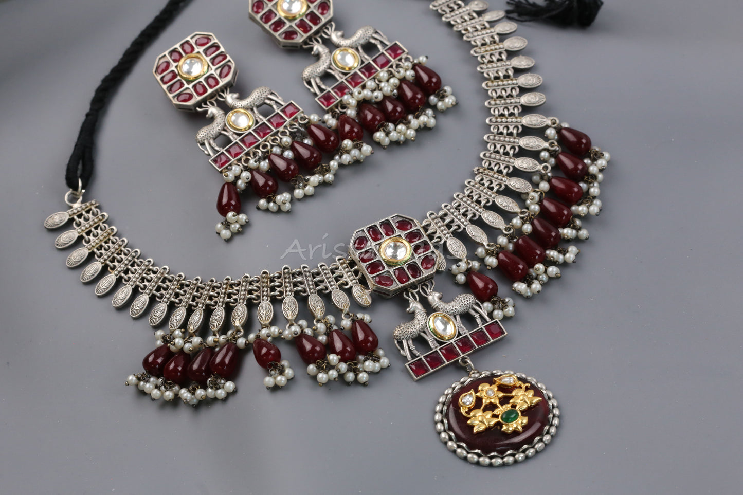 Aruna Inlay Dual Tone Necklace Set (T103-02)