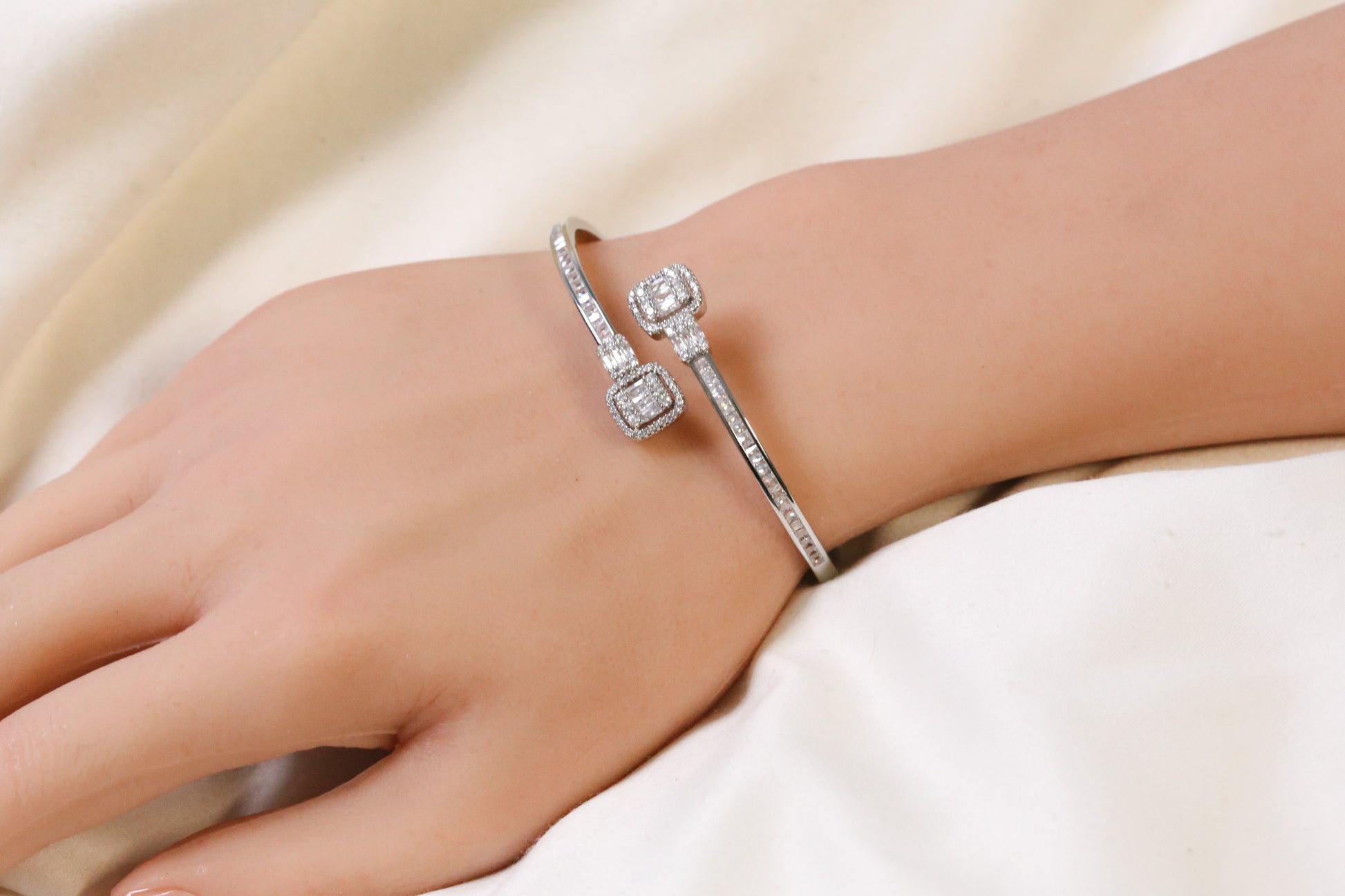 Crystal Openable Micro CZ Bracelet- Silver