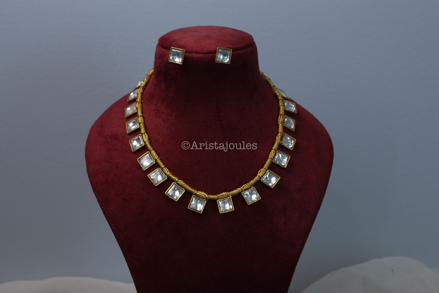 Dainty Faceted Jadau Kundan Polki Necklace Set