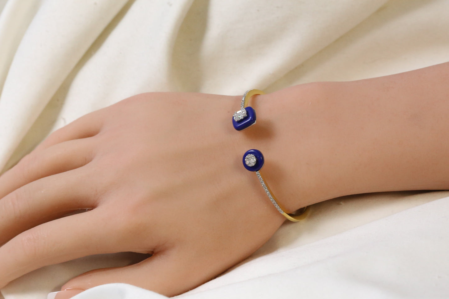 Angela Openable Micro CZ Bracelet-- Lapis & Gold