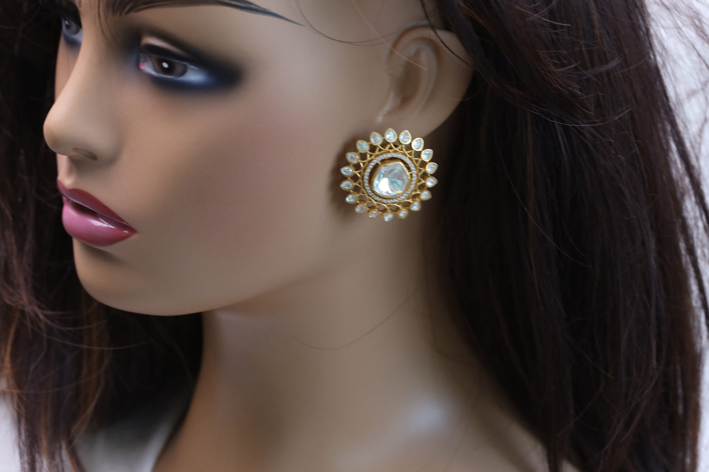 Aditi Real Moissanite & Pota Stones Studs - Clear