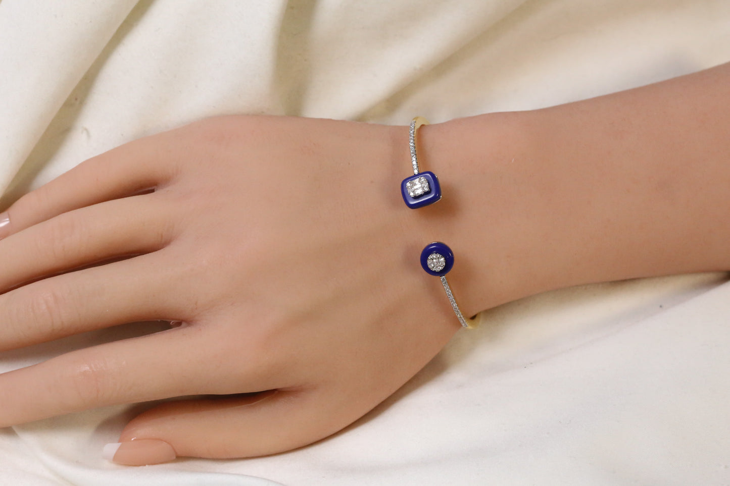 Angela Openable Micro CZ Bracelet-- Lapis & Gold