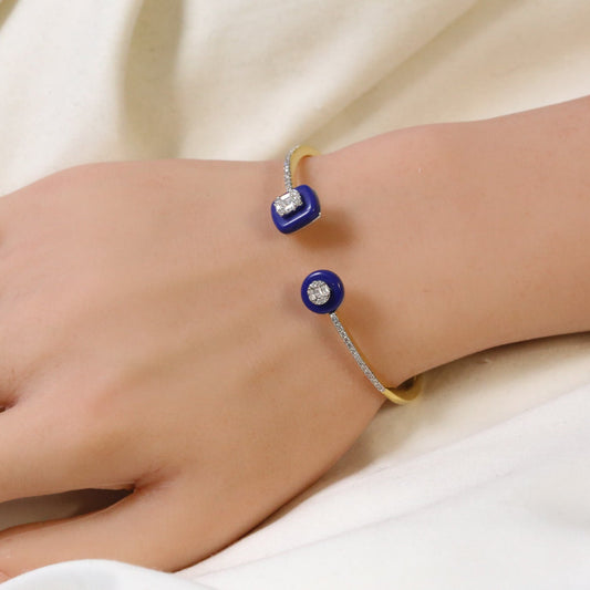Angela Openable Micro CZ Bracelet-- Lapis & Gold