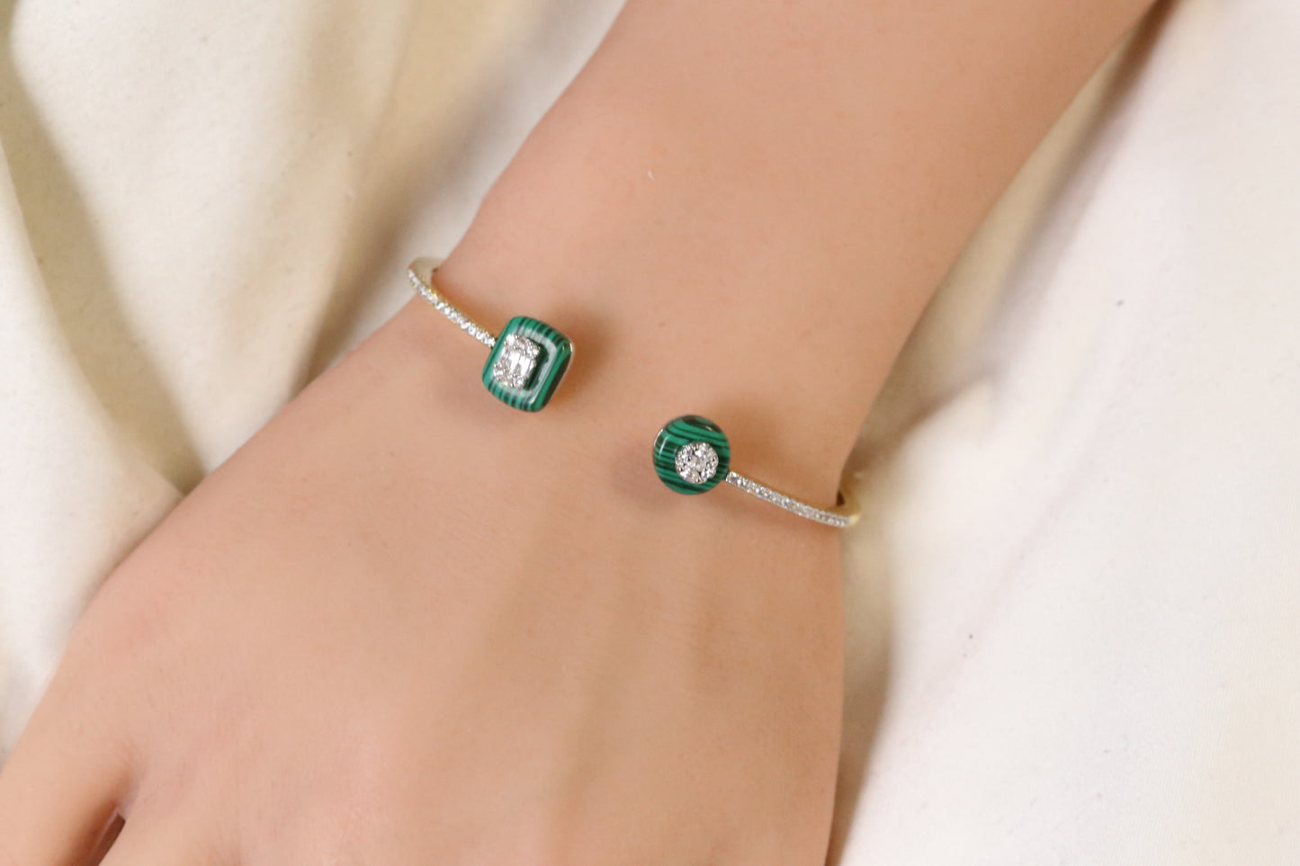 Angela Openable Micro CZ Bracelet- Malachite & Gold