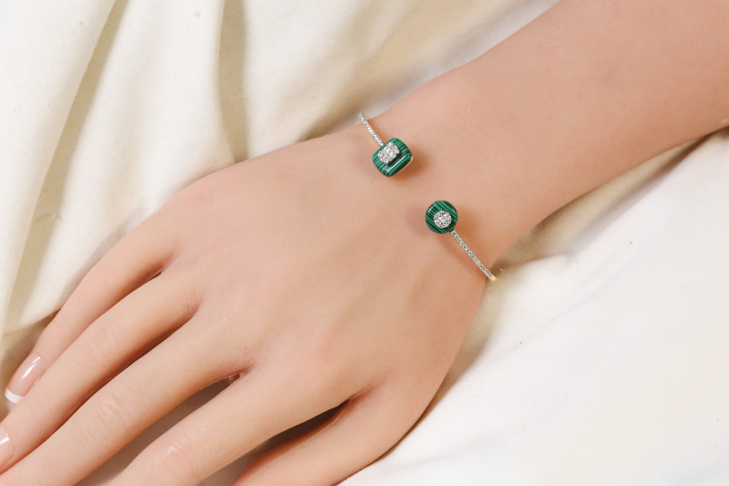 Angela Openable Micro CZ Bracelet- Malachite & Gold