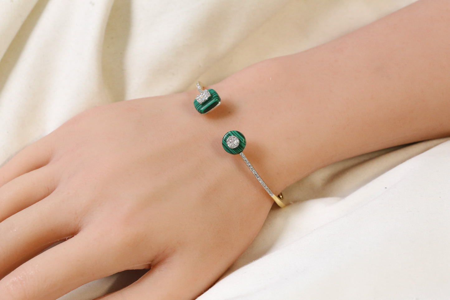 Angela Openable Micro CZ Bracelet- Malachite & Gold