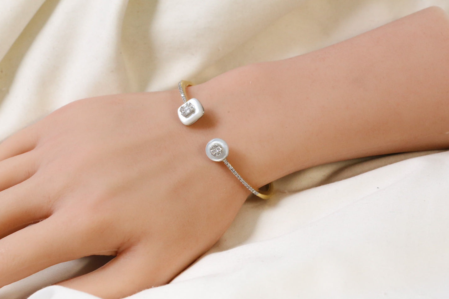 Angela Openable Micro CZ Bracelet- MOP & Gold