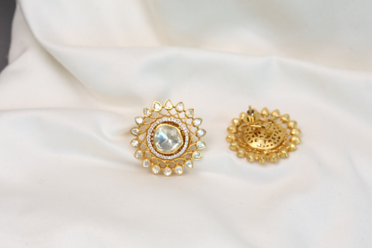 Aditi Real Moissanite & Pota Stones Studs - Clear