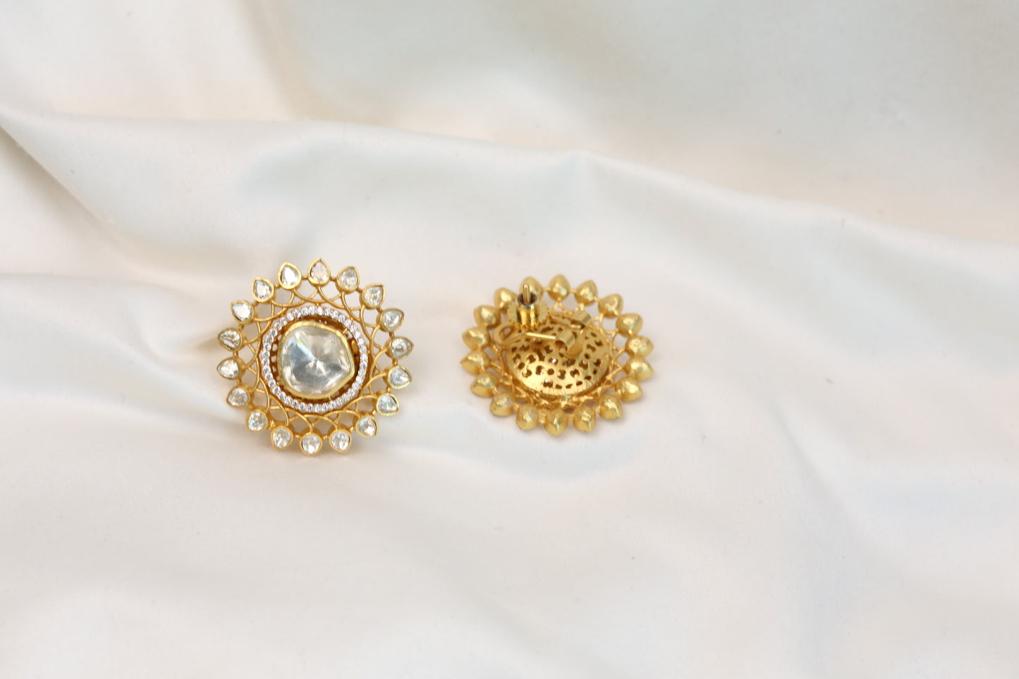 Aditi Real Moissanite & Pota Stones Studs - Clear