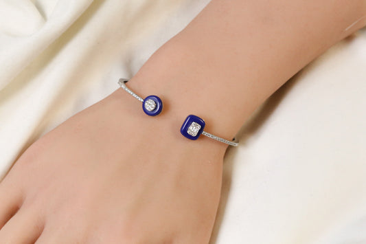 Angela Openable Micro CZ Bracelet- Lapis & Silver