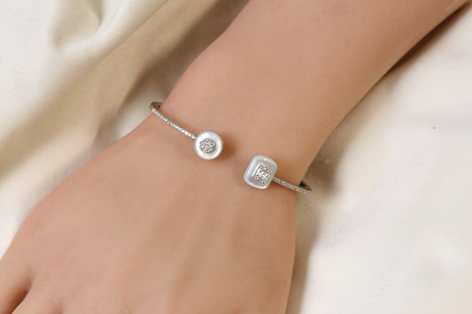 Angela Openable Micro CZ Bracelet- MOP & Silver