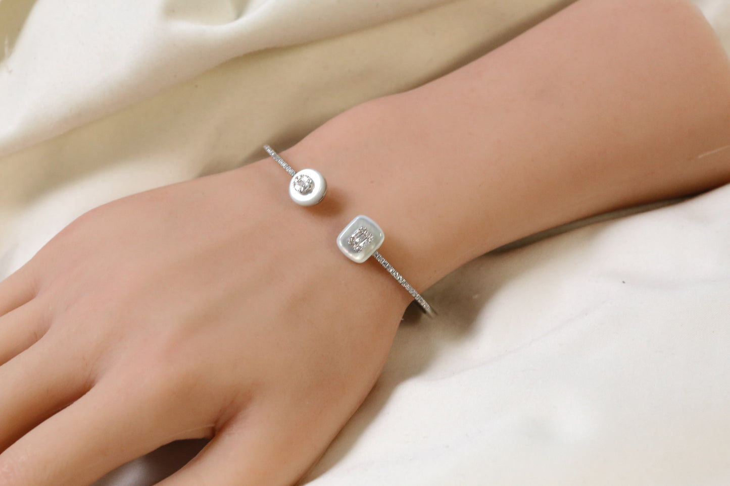 Angela Openable Micro CZ Bracelet- MOP & Silver