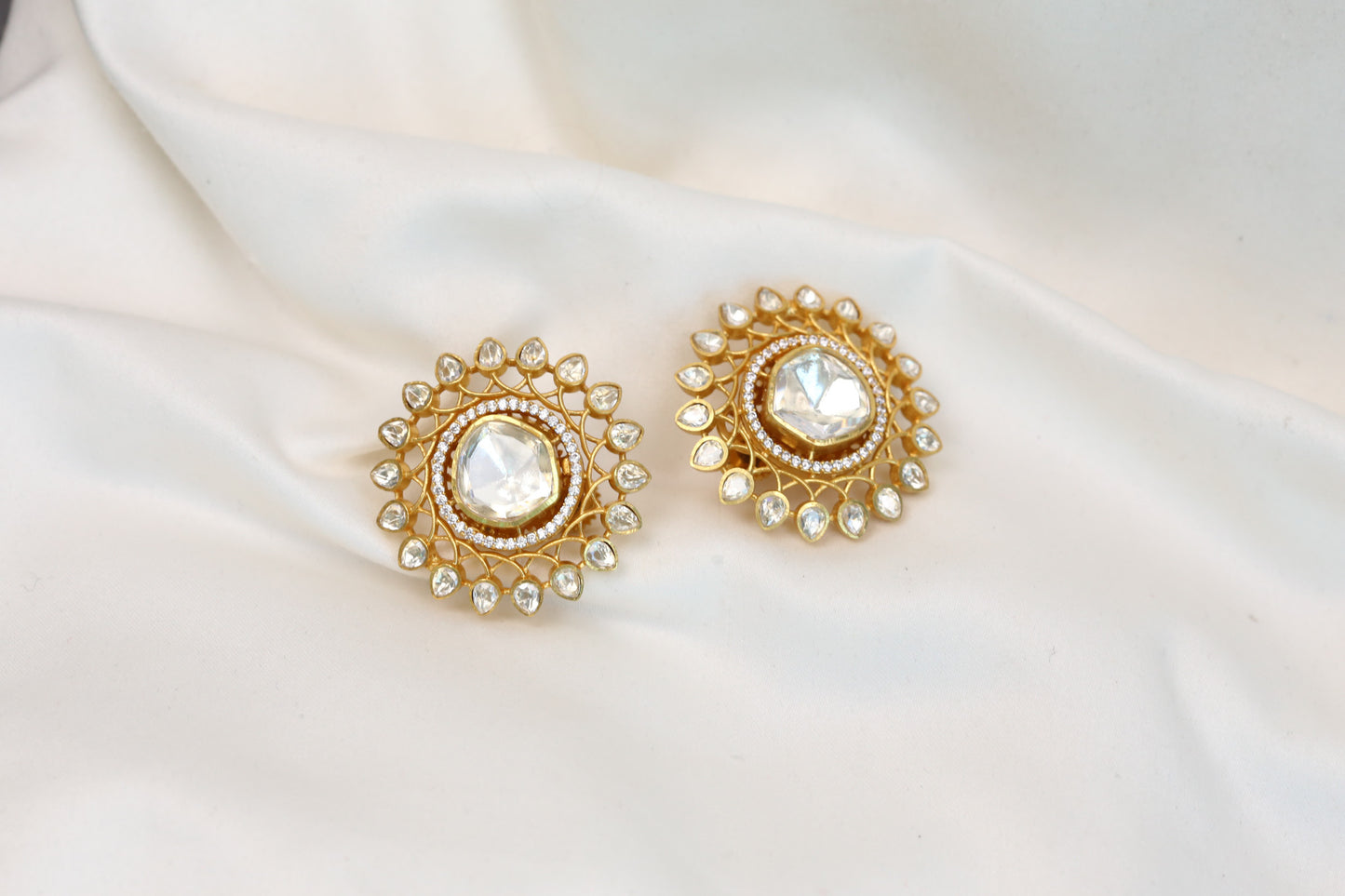 Aditi Real Moissanite & Pota Stones Studs - Clear