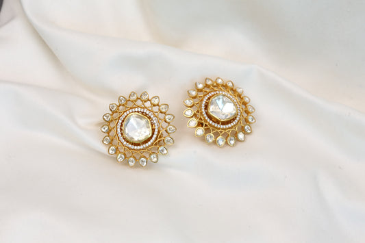 Aditi Real Moissanite & Pota Stones Studs - Clear