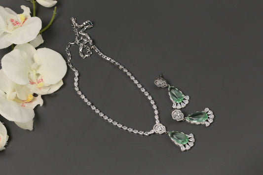 Dhara Solitaire style CZ Necklace Set  - Mint