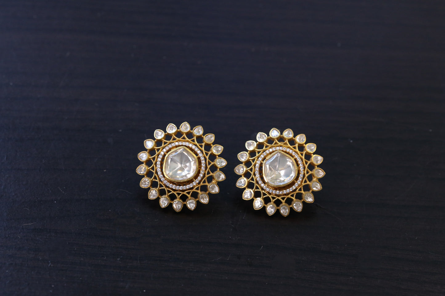 Aditi Real Moissanite & Pota Stones Studs - Clear