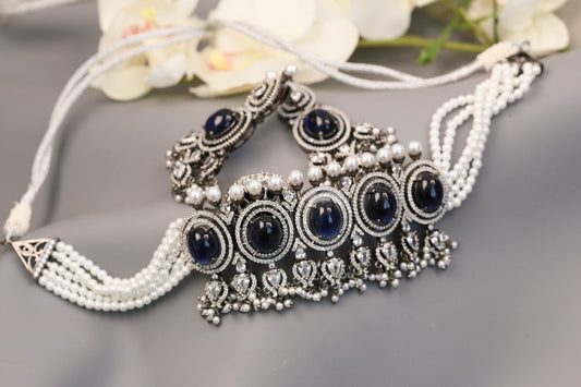 Victorian Pota Doublet Choket Set -Blue