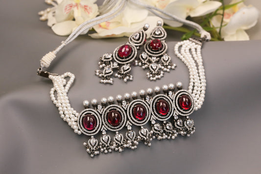 Victorian Pota Doublet Choket Set - Red