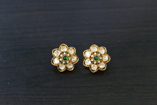 Aavni Real Moissanite & Pota Stones Studs - Green