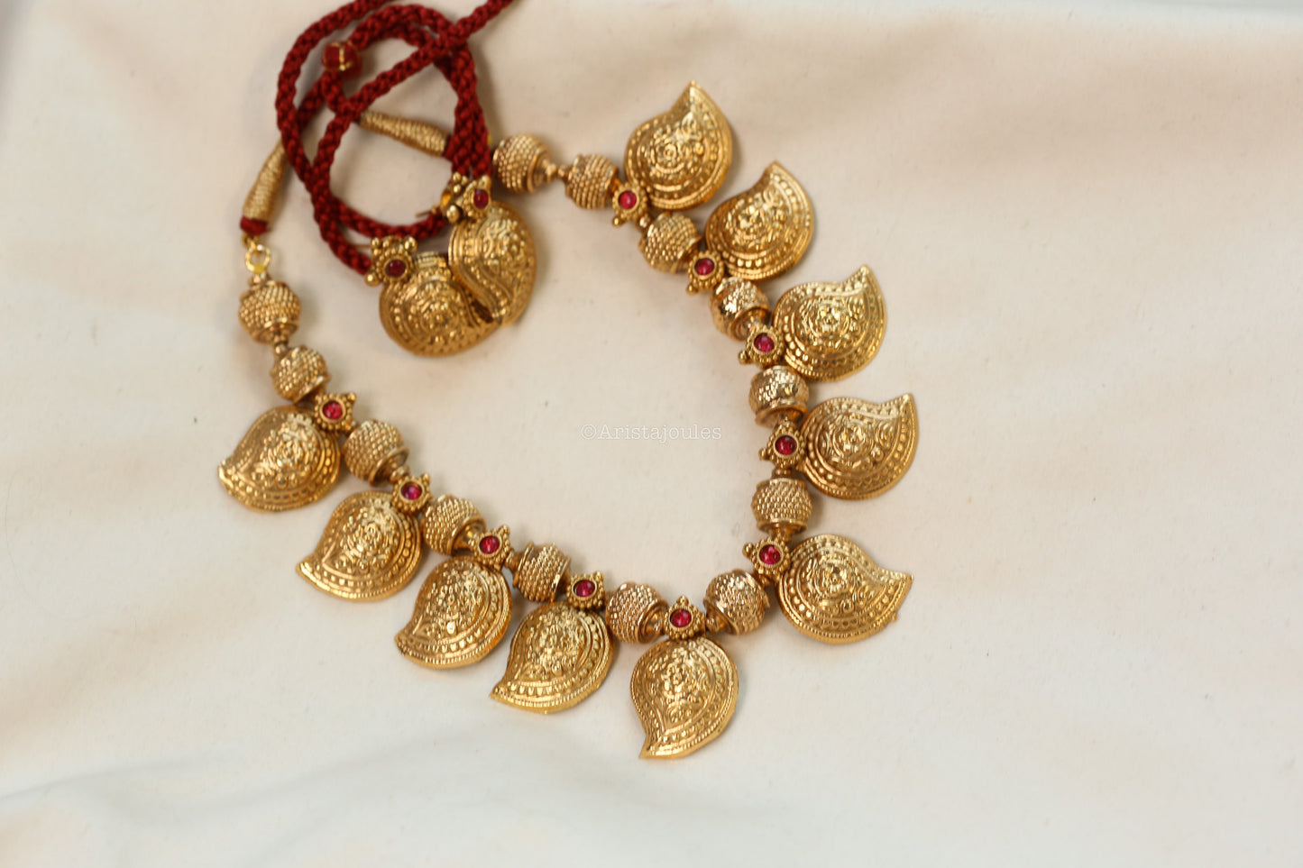 Mango Antique Gold Necklace Set - Red