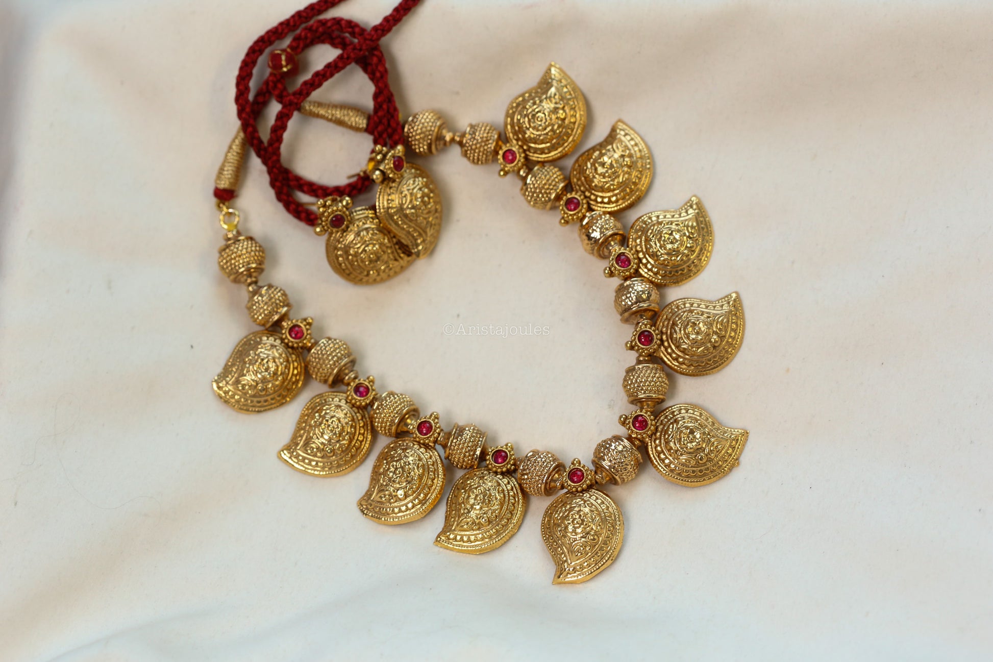 Mango Antique Gold Necklace Set - Red