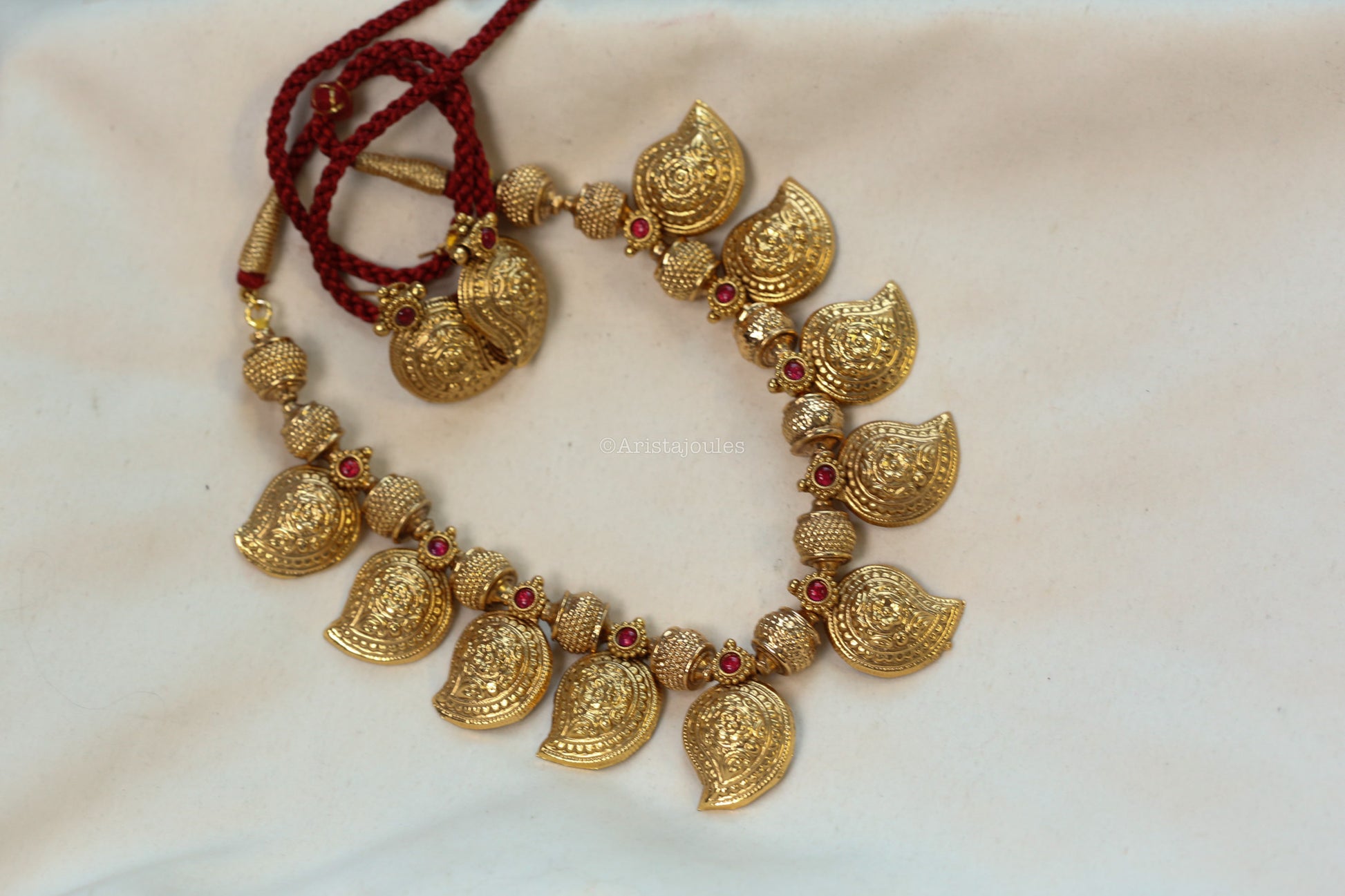 Mango Antique Gold Necklace Set - Red