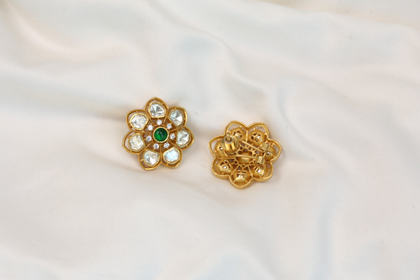 Aavni Real Moissanite & Pota Stones Studs - Green