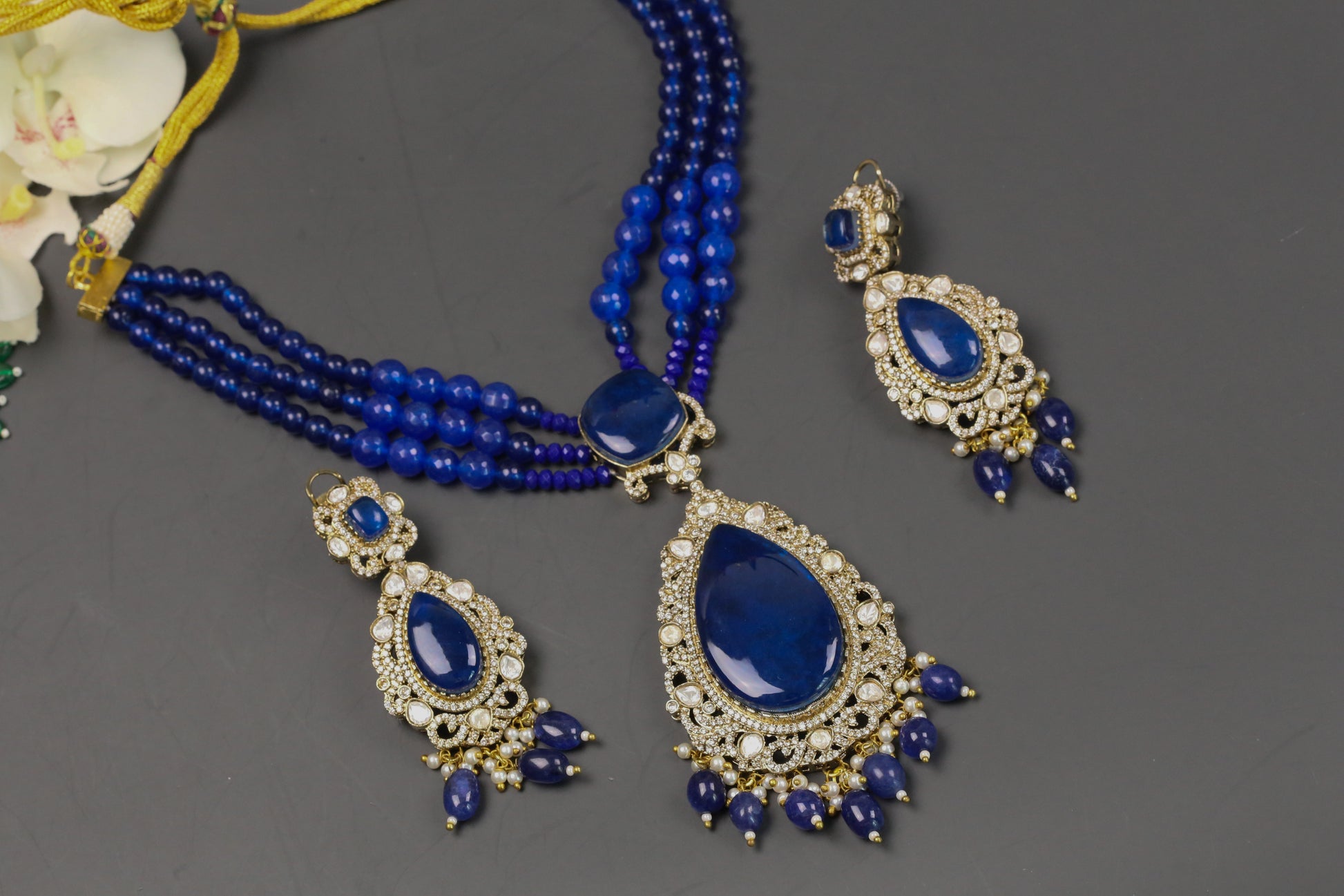 Nisha  Doublet CZ & Polki Necklace Set  - Blue
