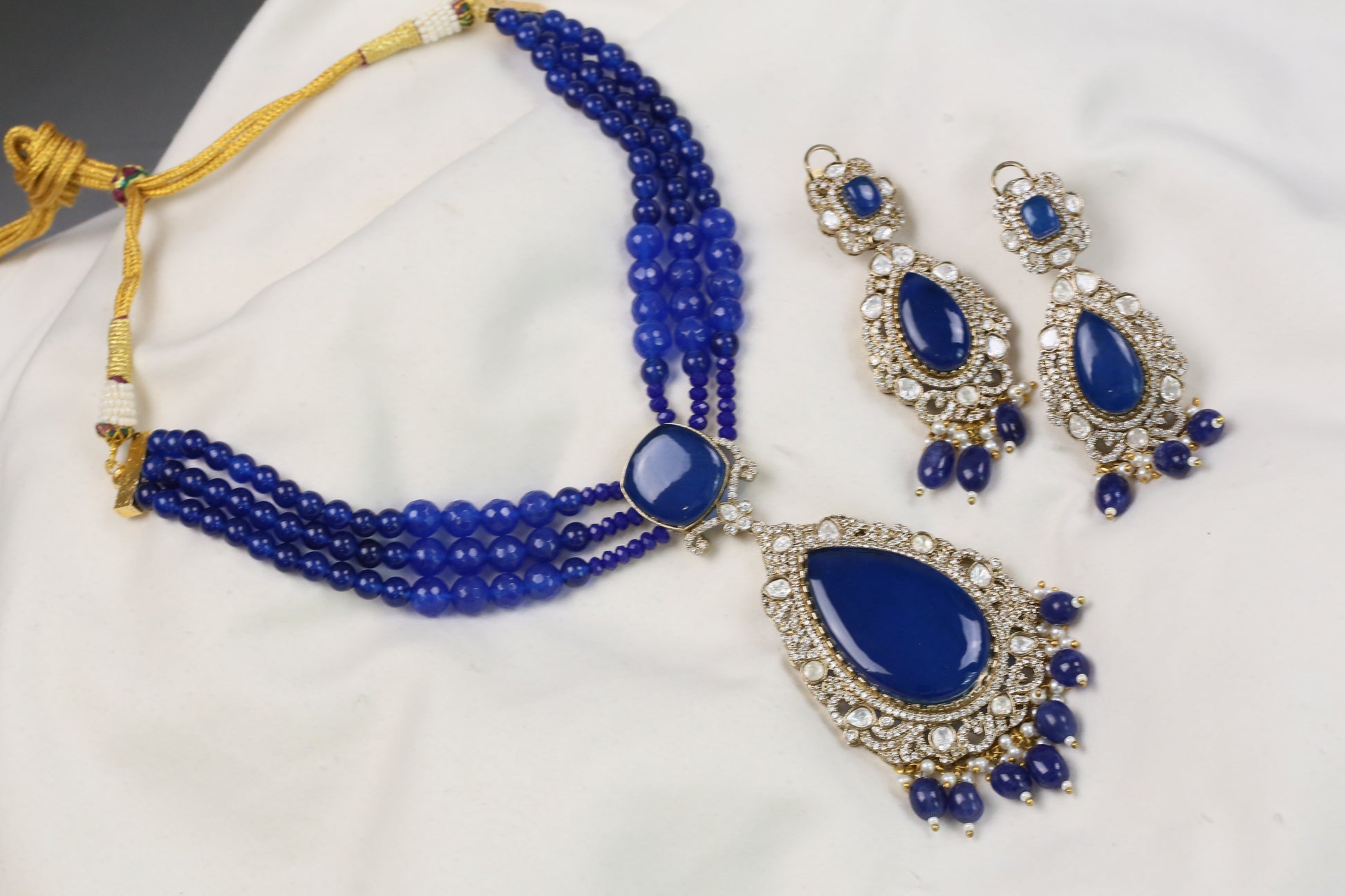 Nisha  Doublet CZ & Polki Necklace Set  - Blue
