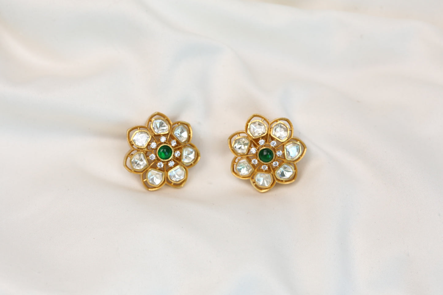 Aavni Real Moissanite & Pota Stones Studs - Green