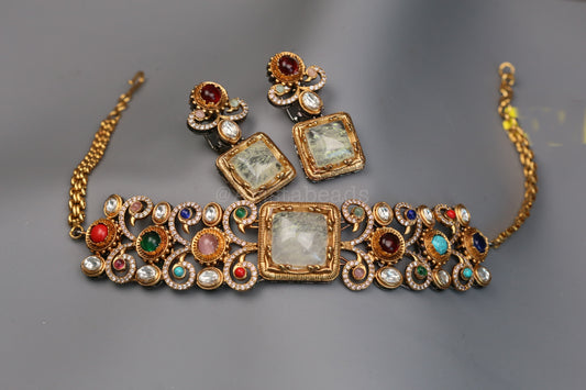 Shama Semiprecious Stones & Polki Choker Set