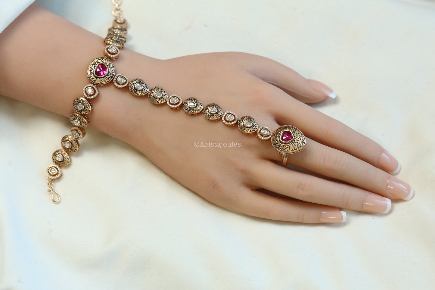 Polki Enamel Haath Phool (Adjustable)