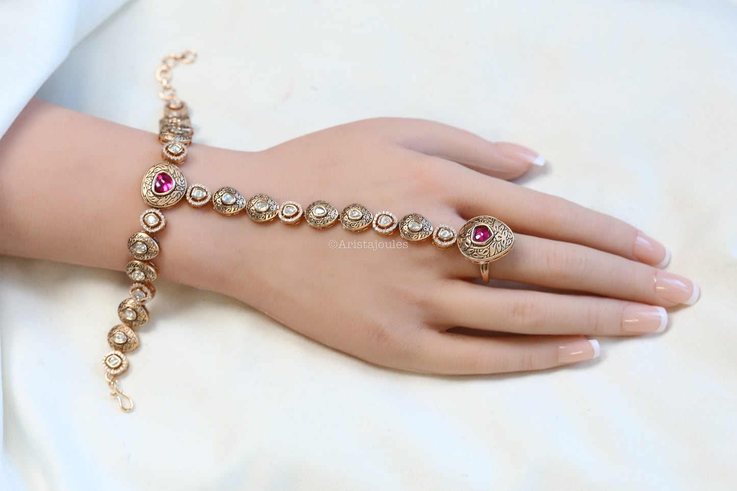 Polki Enamel Haath Phool (Adjustable)