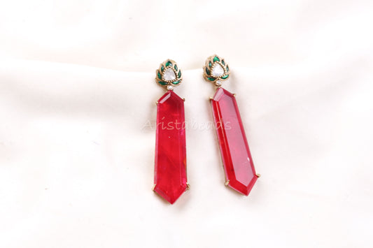 Purva Semiprecious Jadau Doublet Earrings -Red (101-76)